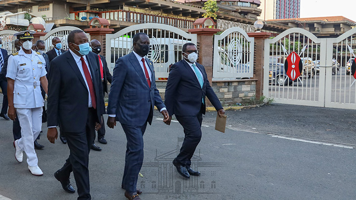 President Uhuru Kenyatta and ODM leader Raila Odinga at KICC. 