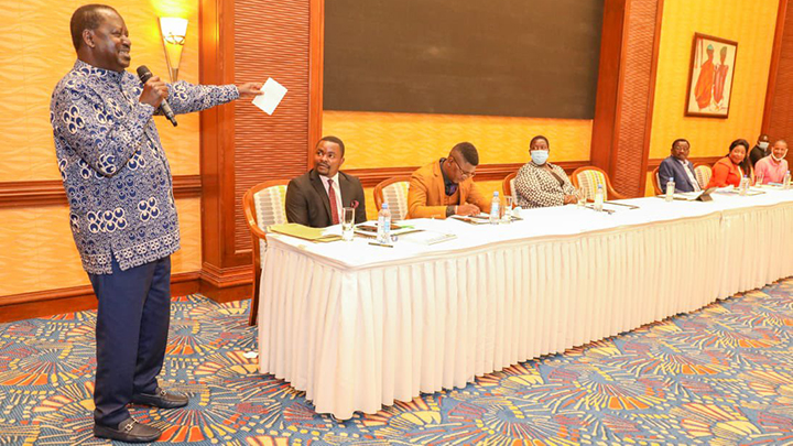 Raila Odinga at KUSO meeting. PHOTO/TWITTER