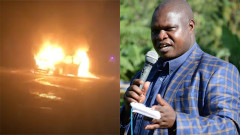 Joash Maangi and his torched car. 