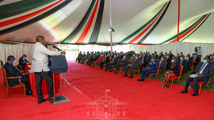 Uhuru Kenyatta charing State House meeting. PHOTO/PSCU