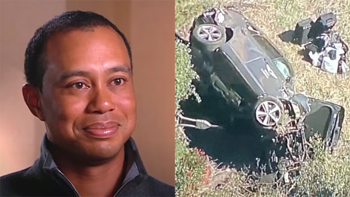 Tiger Woods and the accident scene. 