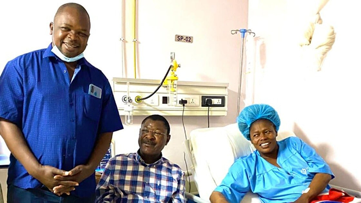  Majimbo Kalasinga (left), Moses Wetangula and Catherine Wamblianga in hospital. PHOTO | COURTESY