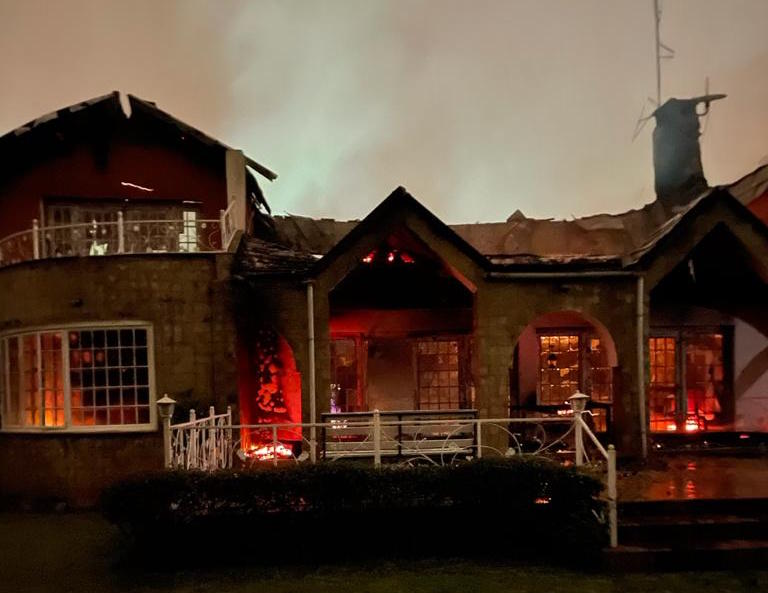 Mutahi Ngunyi's mansion going up in flames. PHOTO/COURTESY