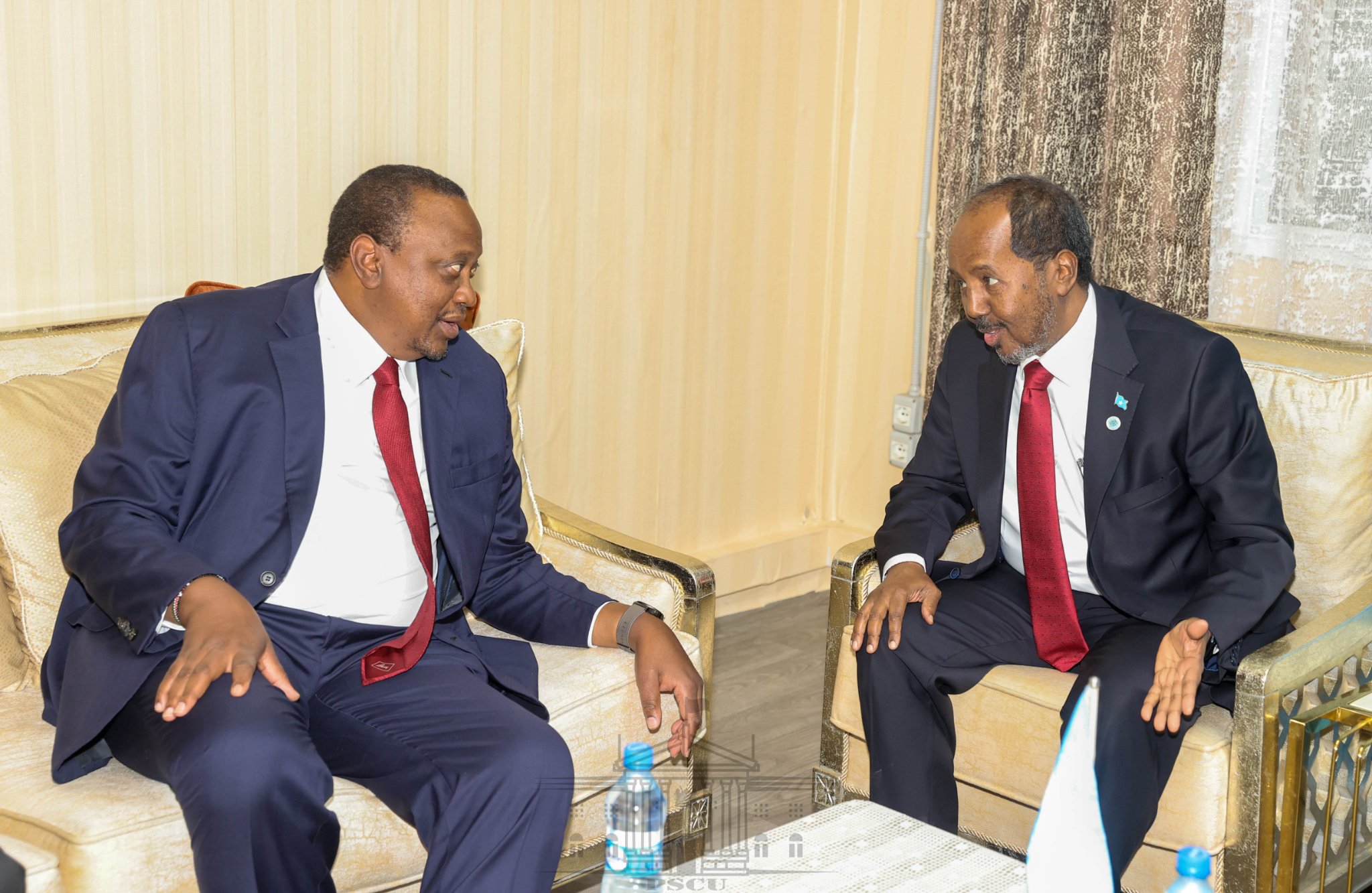 Uhuru Kenyatta and Hassan Sheikh Mohamud. PHOTO/PSCU