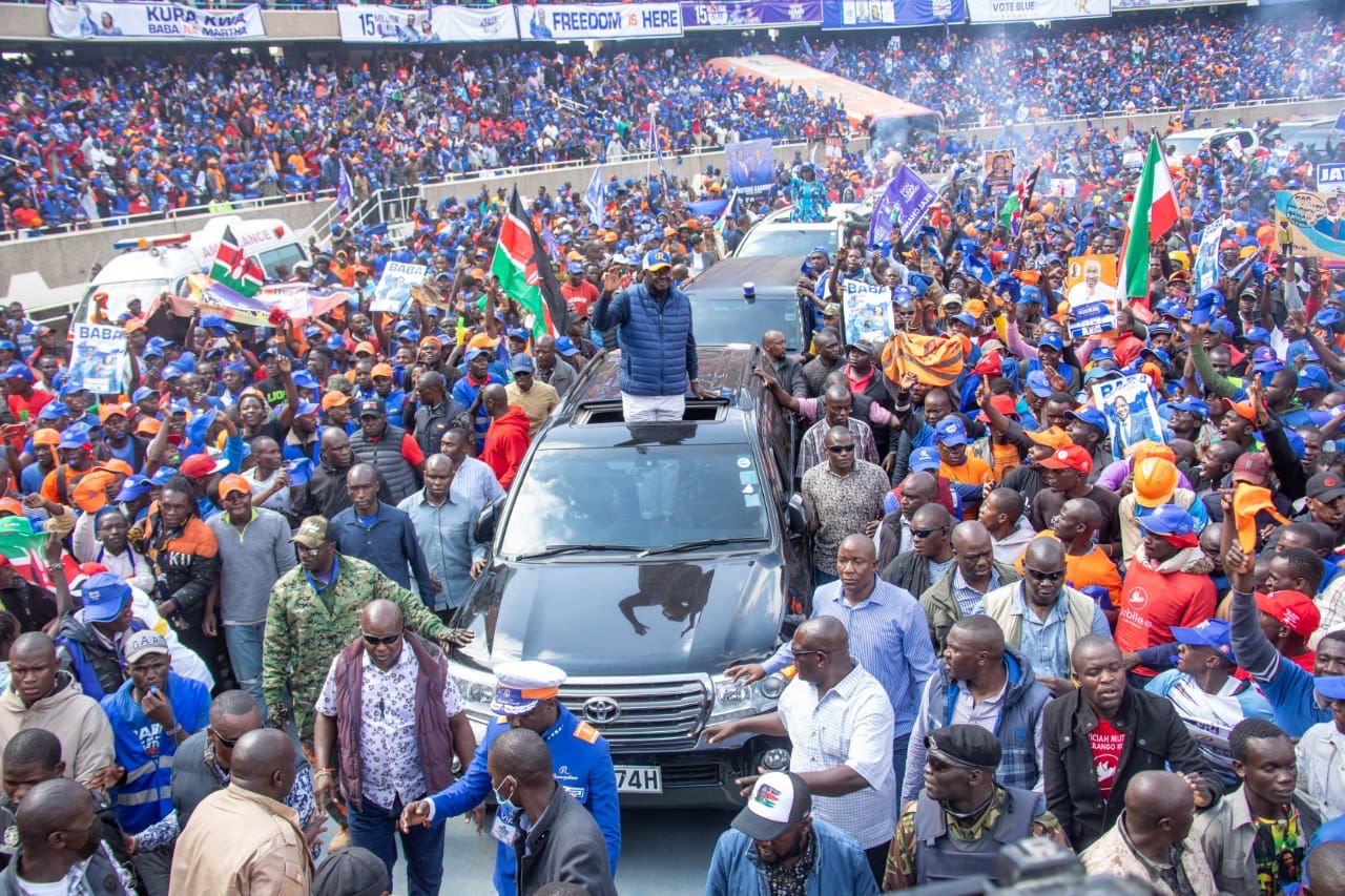 Raila Odinga and his supporters at Kasarani. PHOTO/COURTESY