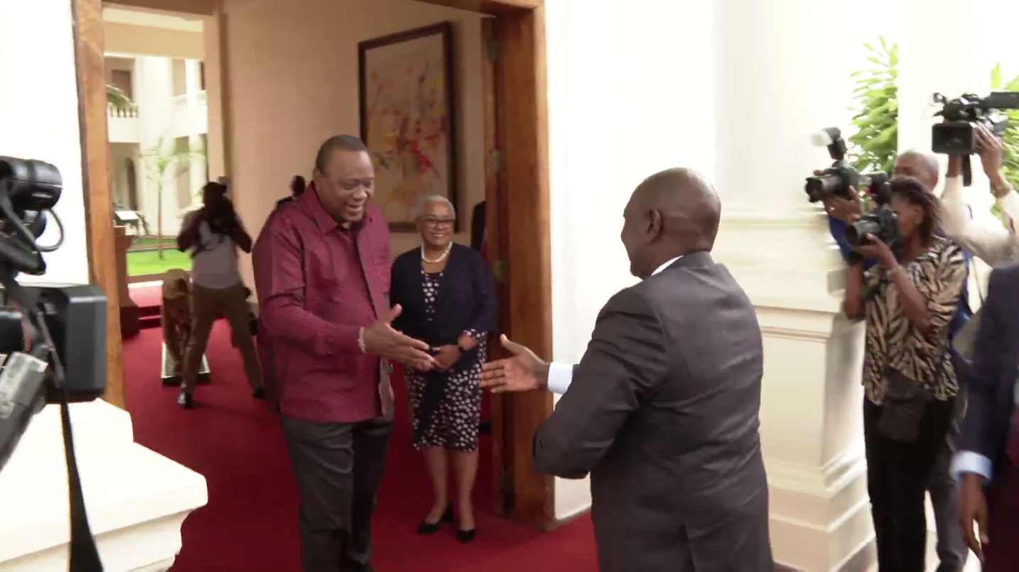 Uhuru Kenyatta, William Ruto and Maragaret Kenyatta at State House. PHOTO/SCREENGRAB