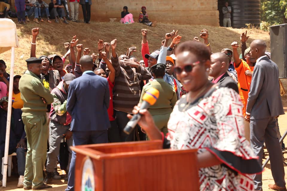 Kawira Mwangaza addressing a charged crowd. PHOTO/FACEBOOK