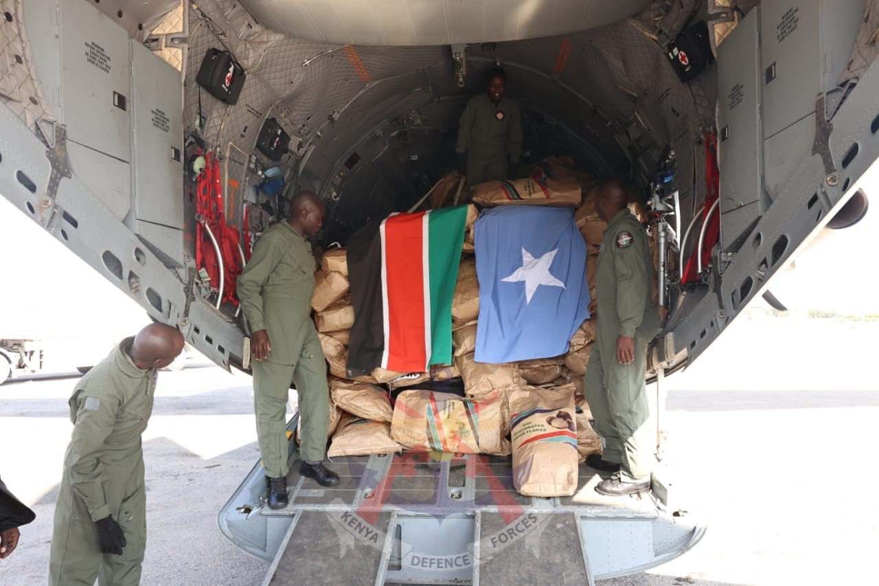 Relief supplies being flown to Somalia. PHOTO/KDF
