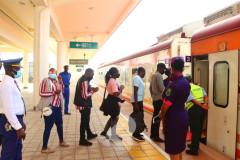 Passengers boarding Madaraka Express. PHOTO/KENYA RAILWAYS