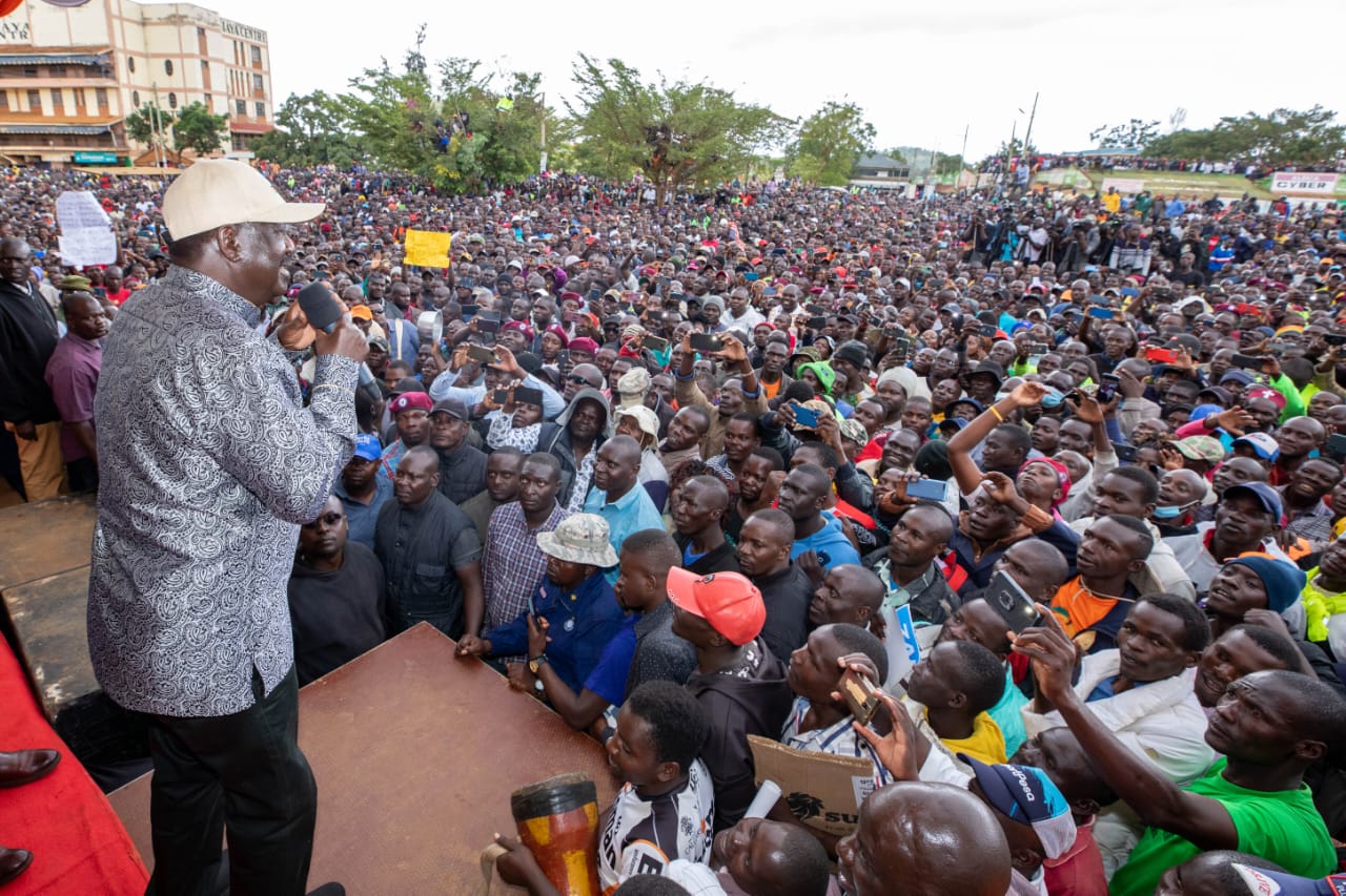 Raila Odinga addressing his supporters in Siaya County. PHOTO/TWITTER