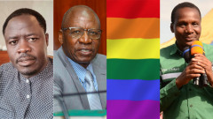 Peter Kaluma, Innocent Obiri, gay pride flag and John Chikati. 