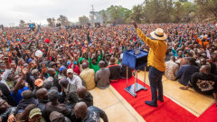 Raila Odinga addressing a crowd of his supporters at Kamukunji Grounds. PHOTO/COURTESY