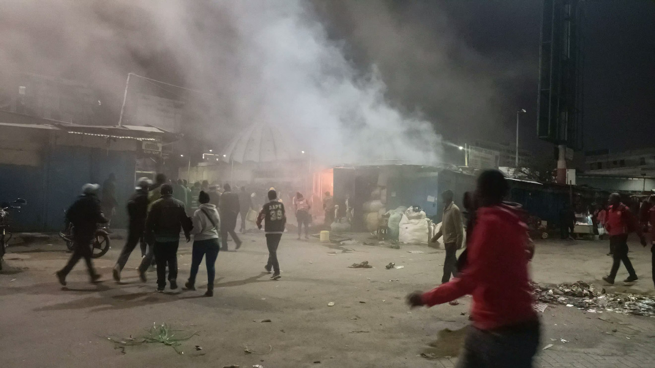 Fire breakout at Nairobi's Bus Station. PHOTO/NAMAN FARAH