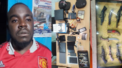 Luis Otieno aka Lui Borura Nyaoiri and items recovered from his house. PHOTO/COURTESY