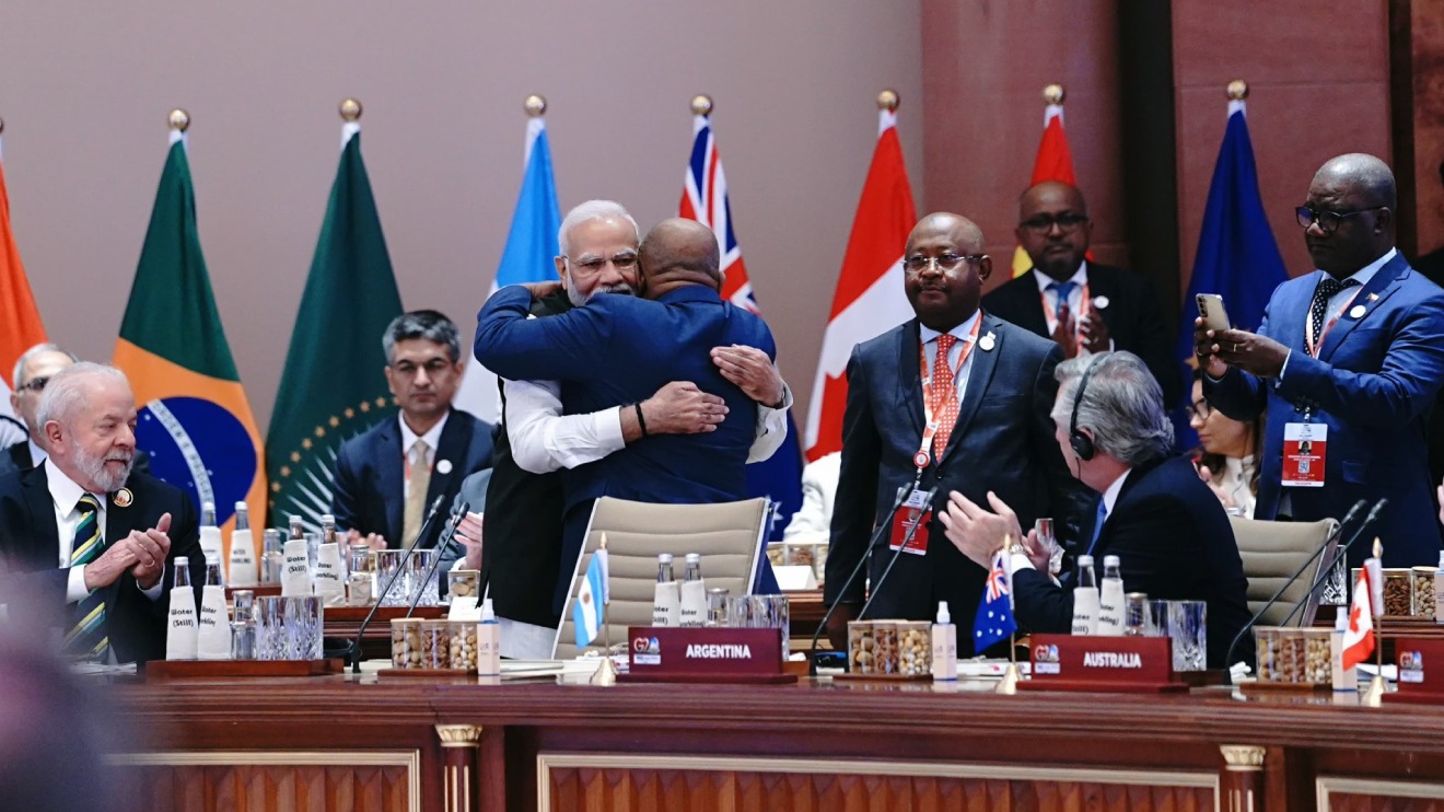 2023 G20 Chair and Indian PM Nerendra Modi welcomes African Union Chair Azali Assoumani during at the inaugural session of the G20. PHOTO/COURTESY