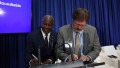 Equity Group Managing Director and CEO Dr. James Mwangi (left) and John Deere, Head of Business for Africa, Asia and the Middle East, Jason Brantley (right). PHOTO/COURTESY