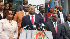 Moses Kuria addressing the public after taking over as the new Cabinet Secretary at the State Department of Public Service, Performance and Delivery Management. PHOTO/COURTESY