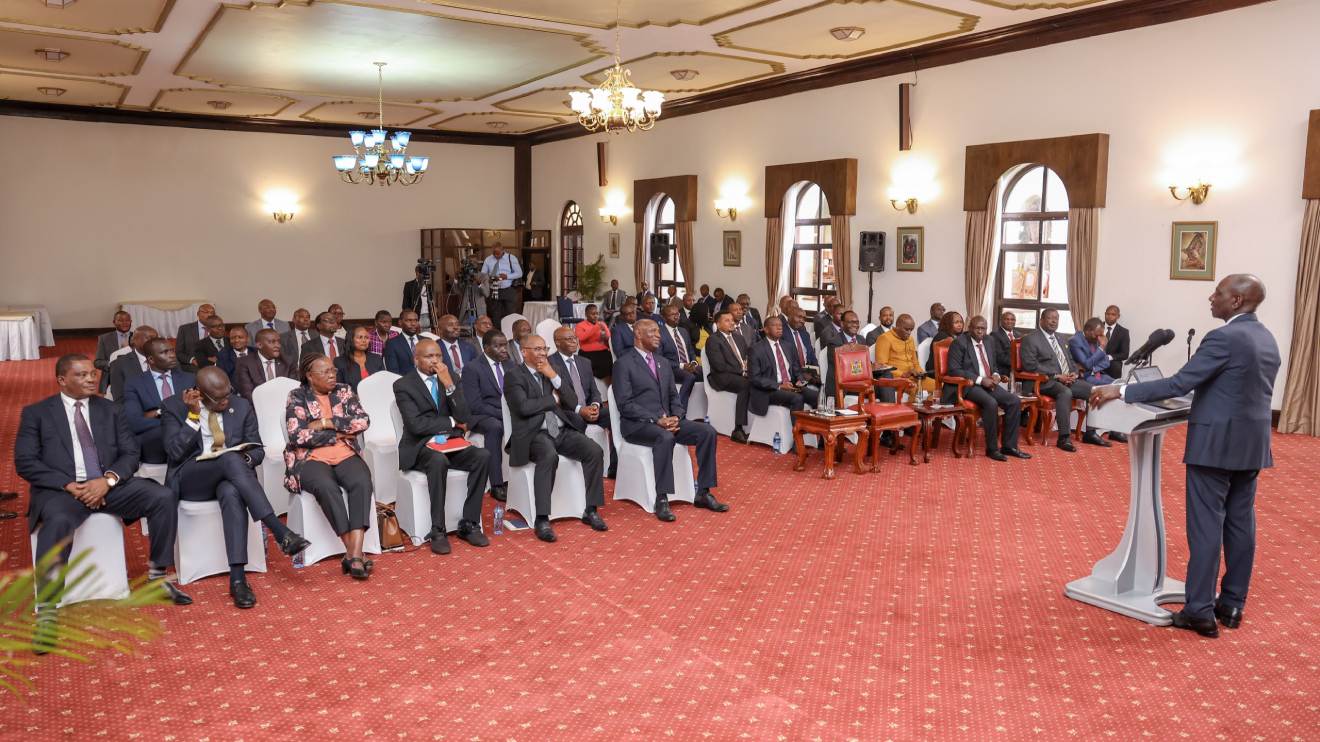 William Ruto making his address during the inauguration of the Pending Bills Verification Committee at the State House in Nairobi. PHOTO/COURTESY