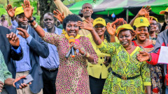 Gladys Boss Shollei addressing a crowd in Homa Bay. PHOTO/COURTESY