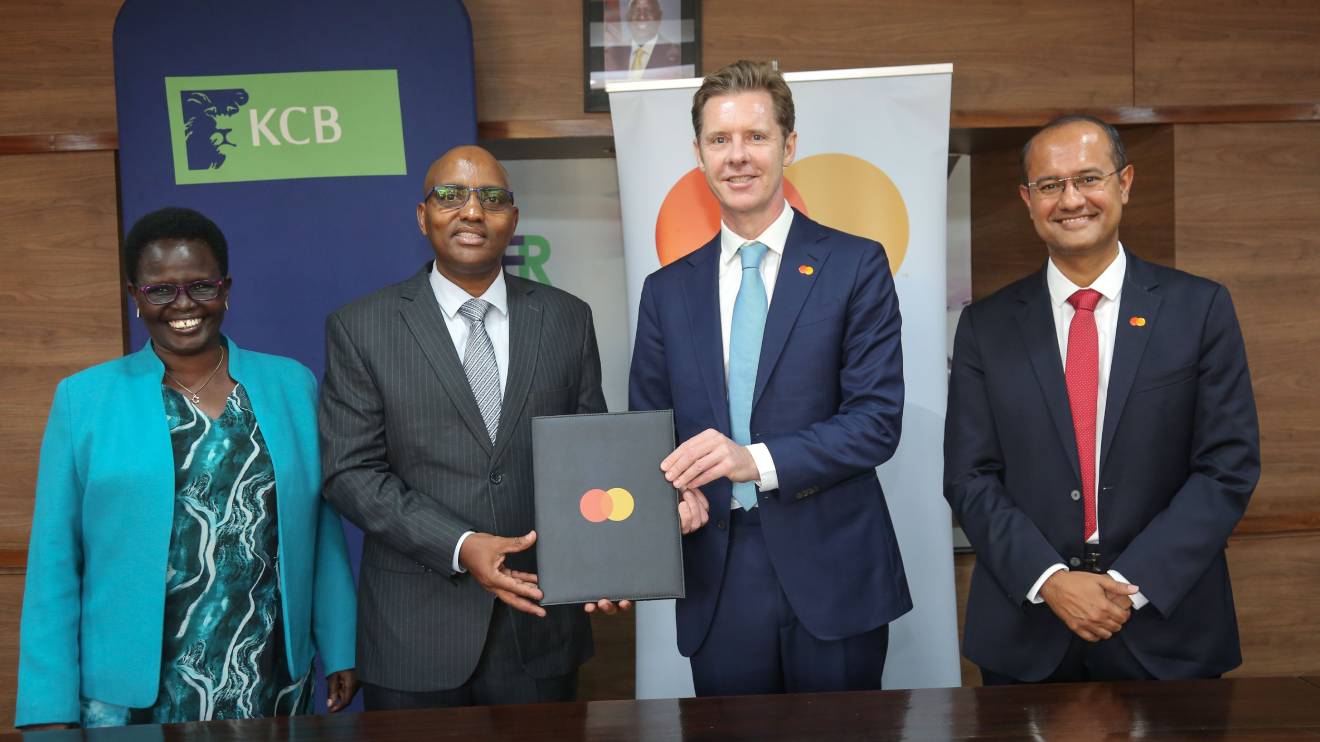Jane Isiaho, KCB Bank Kenya Director Retail, Paul Russo, KCB Group CEO, Mark Elliott, Division President for Sub-Saharan Africa at Mastercard, and Shehryar Ali, Senior Vice President, and Country Manager for East Africa. PHOTO/COURTESY