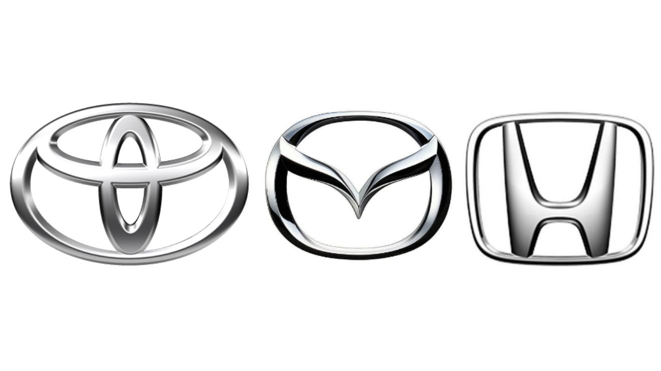 Toyota, Mazda and Honda emblems. PHOTO/COURTESY