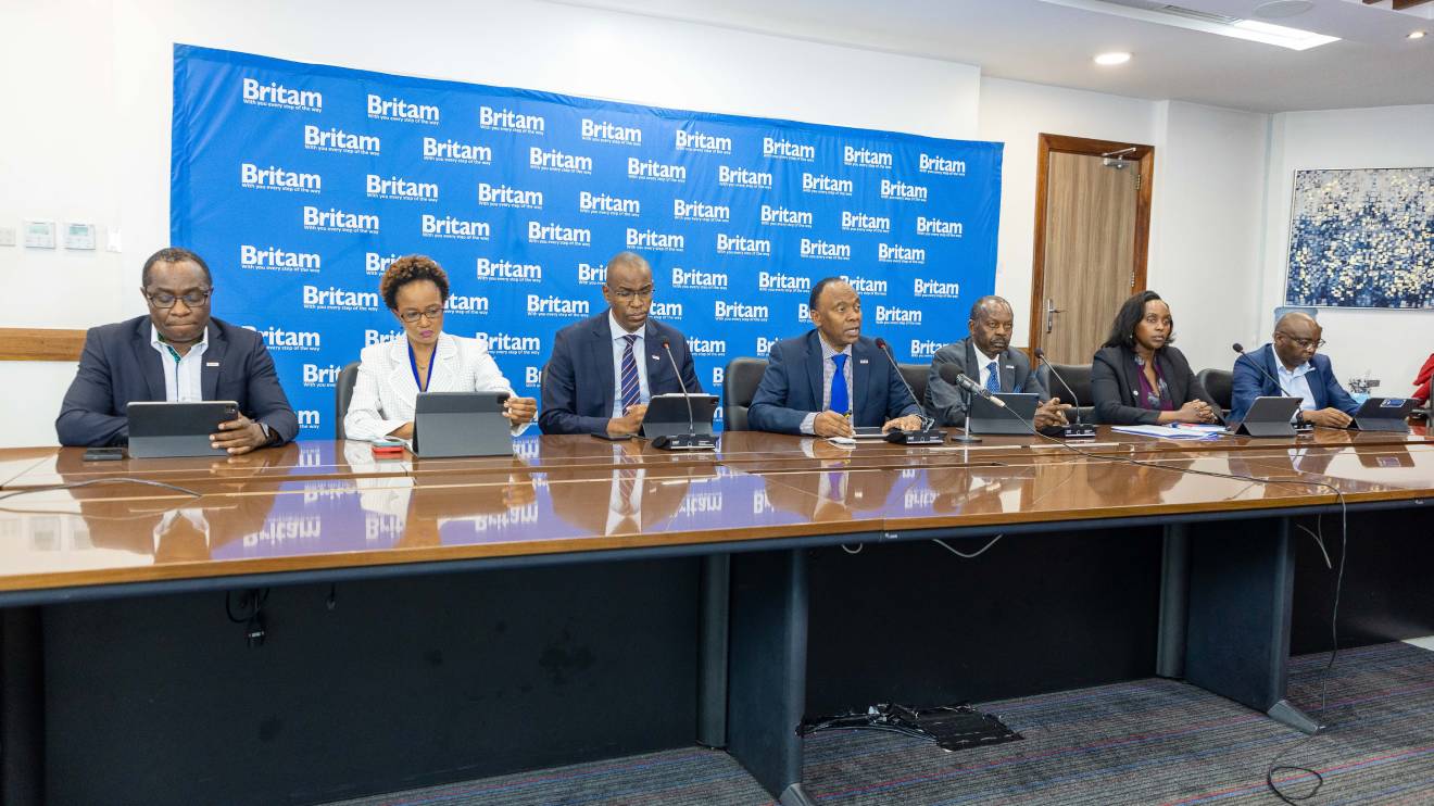 Britam officials during the release of the results. PHOTO/COURTESY