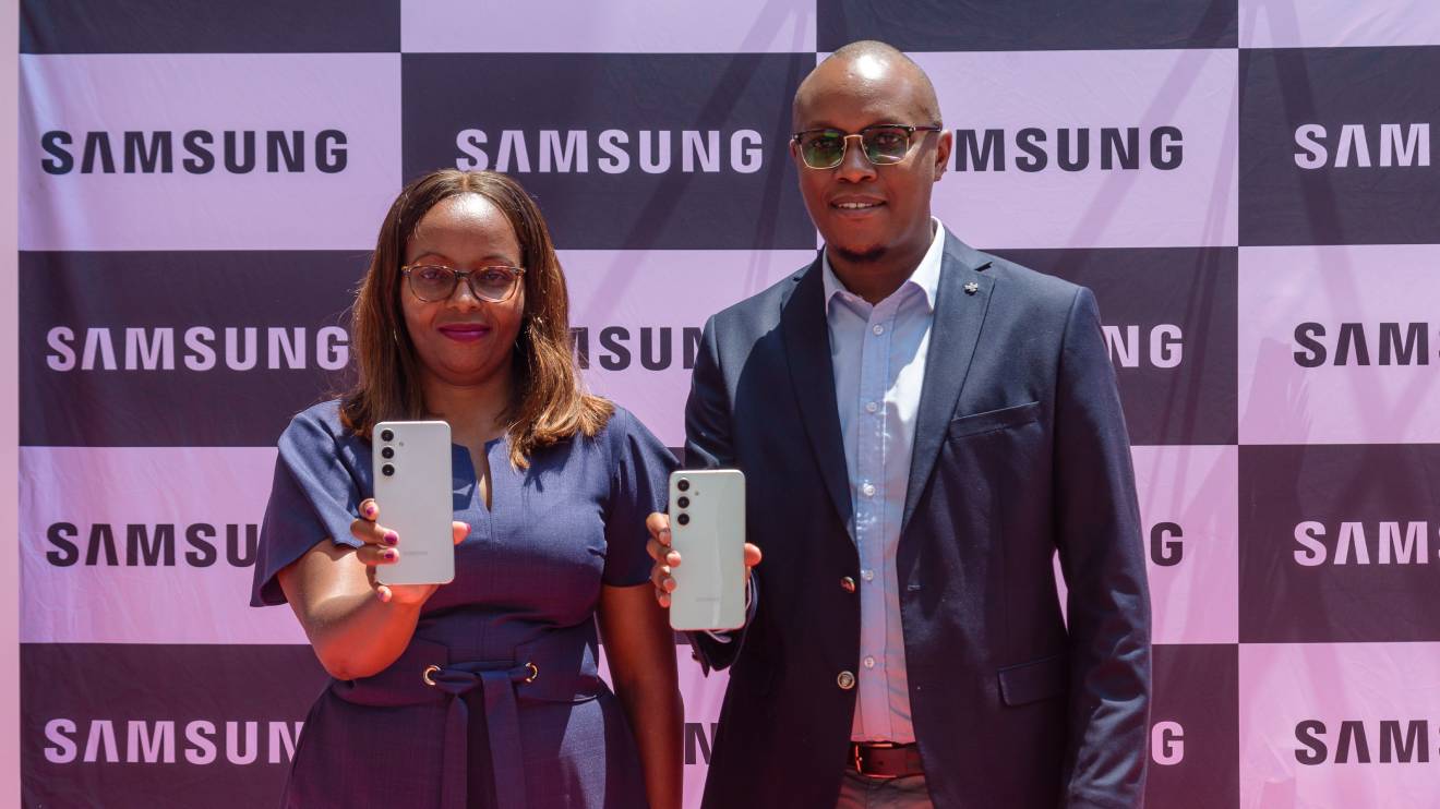 Evelyn Munene and George Kebaso during the launch of Samsung Galaxy S24FE. PHOTO/COURTESY