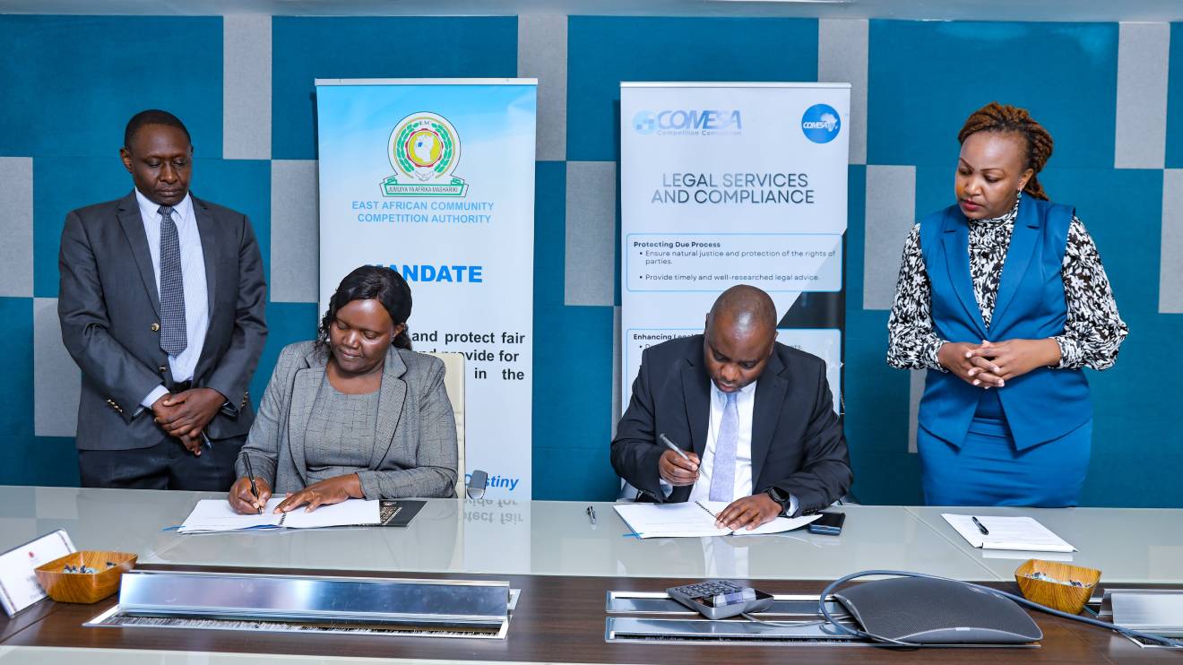 Stellah Onyancha and Willard Mwemba signing the MoU. PHOTO/COURTESY